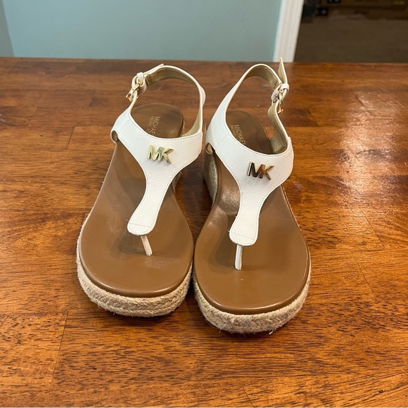 Michael Kors Laney Saffiano Leather Espadrille Wedge Sandal white size 7 - Picture 1 of 8